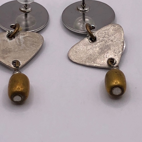 Silver Tone Dangling Disk Design Earrings - Picture 3 of 5